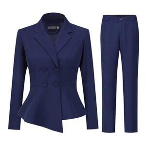 Womens Suits 2 Piece Set Business Casual Double Breasted Blazer and Pantsuits